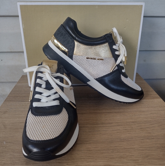 Michael Kors Shoes | Michael Kors Allie Blackgold Trainer Sneakers 9M | Color: Black/Gold | Size: 9 | Gladys_Closet's Closet